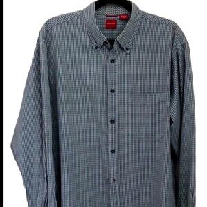 Arrow black and gray plaid button down shirt size large